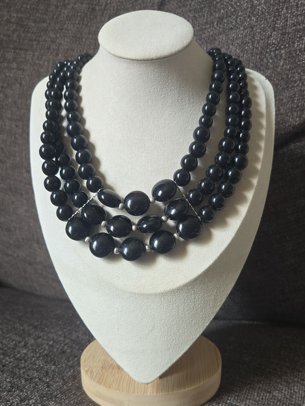 Vintage Y2k Classic Black Multi-Strand Beaded Necklace - Business Casual